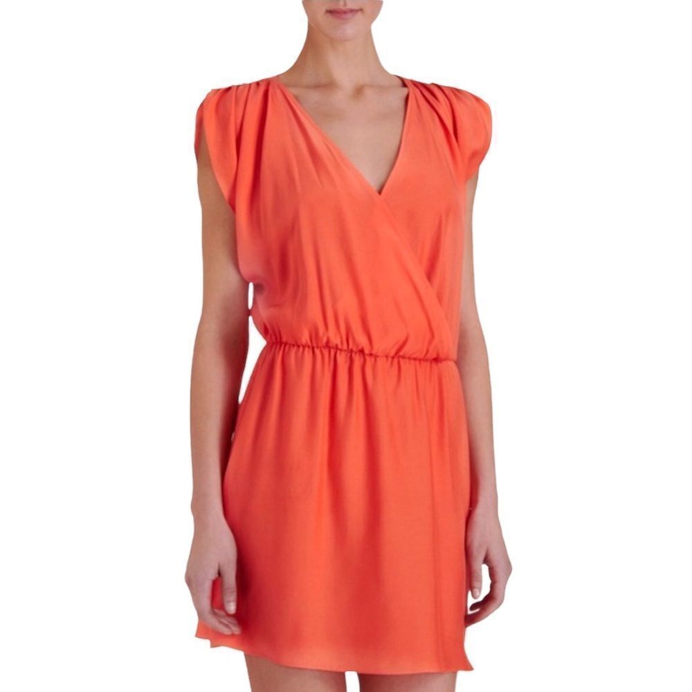 PARKER dress coral Iris silk faux wrap mini